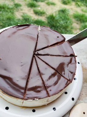 Bıçakla kesilmiş çikolatalı kek, kuş sütlü kek..