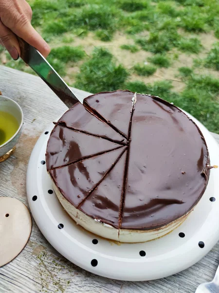 Bıçakla kesilmiş çikolatalı kek, kuş sütlü kek..