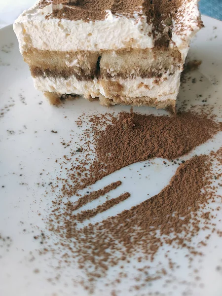 Tiramisu Kuchen Bestreut Mit Schokoladenchips Nahaufnahme — Stockfoto