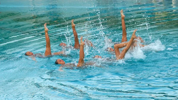 Varna Bulgaria July 2022 Sports Training Girls Team Synchronized Swimming — Fotografia de Stock
