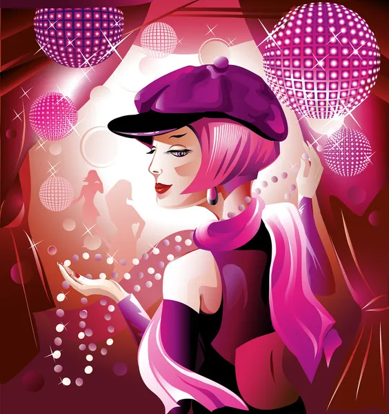 Glamour girl in pink at the party. Vector illustration. — 图库矢量图片