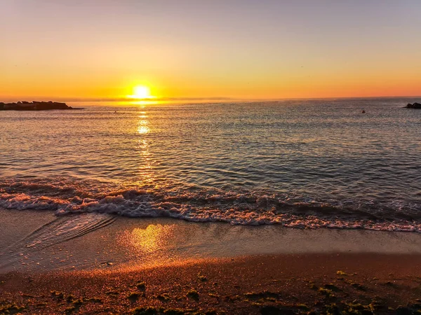 Puesta Sol Mística Orilla Del Mar Negro Cielo Naranja Agua — Foto de Stock