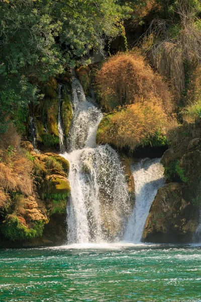 View Waterfall Cascade Sunny Day Krka National Park Croatia — Stock Photo, Image