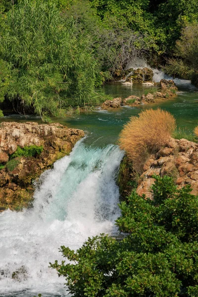 Unity Nature Way Restore Soul Waterfall Plants Swans Location Krka — Stock Photo, Image