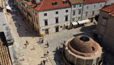 Dubrovnik, Croatia - 22 August 2021: The Large Onofrio's Fountain on Stradun street of the old town