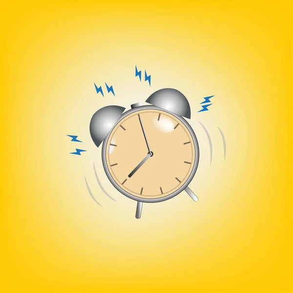 Vintage Alarm Clock Ringing Yellow Background Vector Illustration — 스톡 벡터