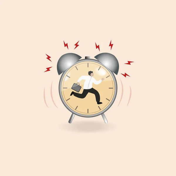 Businessman Who Late Work Alarm Clock Vector Illustration — 스톡 벡터