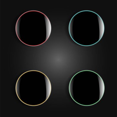 Siyah arkaplanda dört parlak parlak düğme