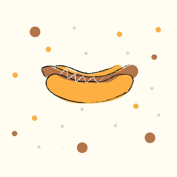 Salchicha Dibujada Mano Masa Hot Dog Sobre Fondo Beige Con — Vector de stock