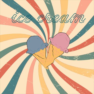 Çok renkli bir arka planda el yapımı dondurma. 2d vektör illüstrasyonu