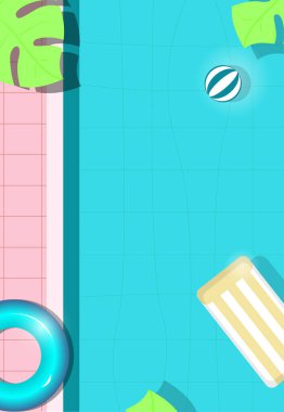 Havuzun arka planında yaz şablonu var. Yukarıdan bak. Reklam pankartları dizaynı. vektör illüstrasyonu.