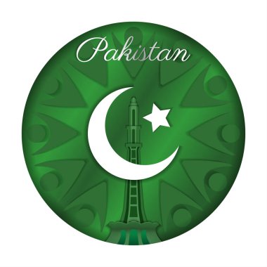 Pakistan 'ın bağımsızlık günü şerefine kağıt kesikli bir kartpostal. vektör illüstrasyonu