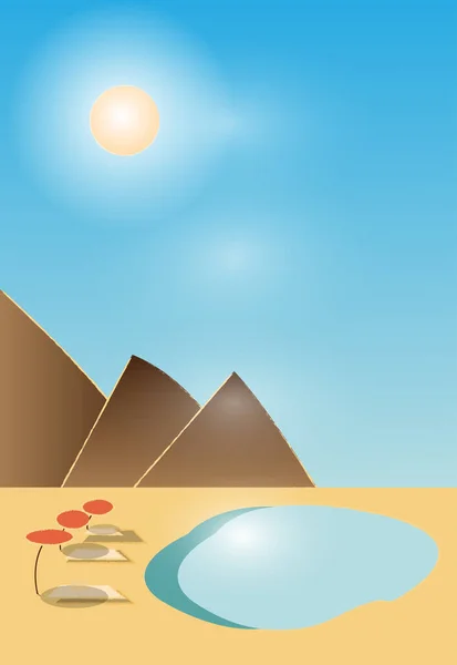 Light Sketch Desert Landscape Mountains Hot Summer Pool Pond Vector — Stock Vector