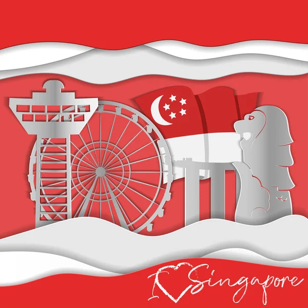 Sebuah Kartu Pos Yang Dipotong Kertas Merayakan Hari Kemerdekaan Singapura - Stok Vektor