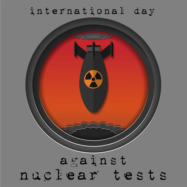 Papierschnittpostkarte Zum Internationalen Tag Gegen Atomtests Eine Bombe Und Eine — Stockvektor
