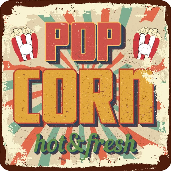 Pop Corn Vintage Grunge Retro Signo — Vector de stock