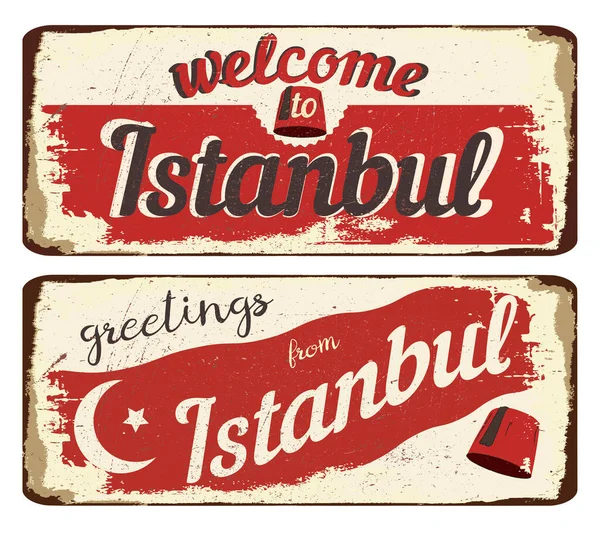 Винтажный Гриретро Знак Добро Пожаловать Istanbul Привет Istanbul — стоковый вектор