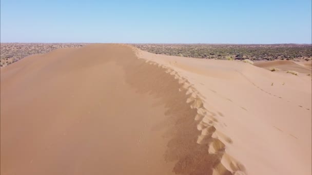 Полет над песчаными дюнами в пустыне в солнечный день. — стоковое видео