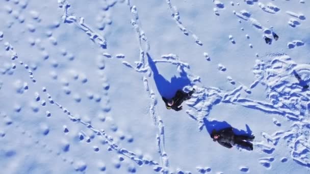 Deux garçons couchent dans la neige et jouent ange de la neige — Video