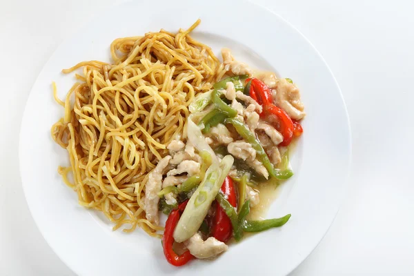 Shredded chicken noodles high angle — Stock Photo, Image