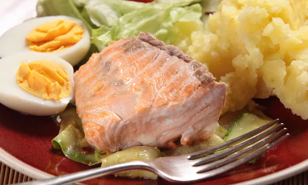 Grilled salmon dinner — Stock Photo, Image