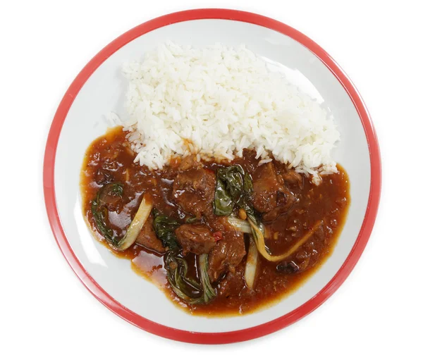 Lamb curry with bok choi and rice — Stock Photo, Image