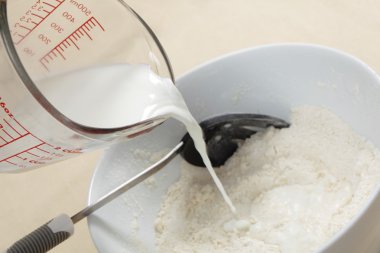 Pouring milk into flour clipart