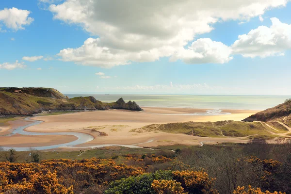 Üç kayalıklarla bay Wales Telifsiz Stok Fotoğraflar