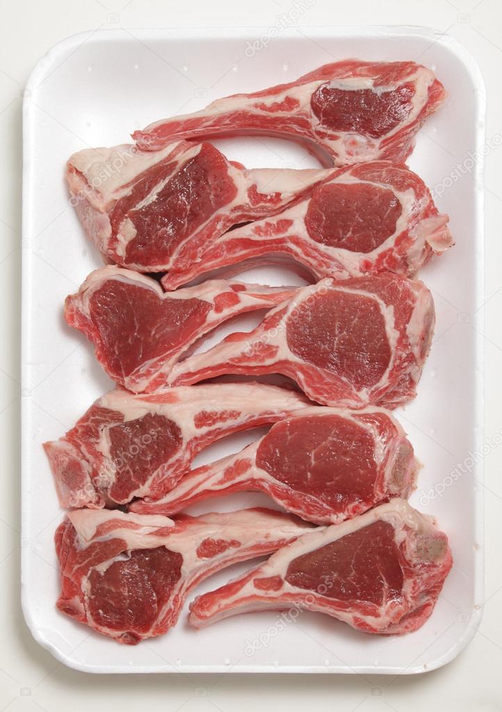Lamb chops on a tray