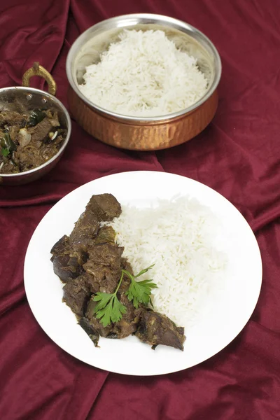 Kerala liver fry with rice — Stock Photo, Image