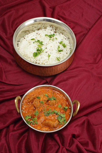 Rogan josh and rice from above — Stock Photo, Image