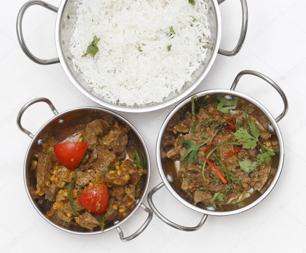 Lamb curries and rice from above