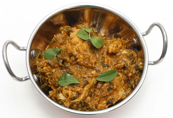 Methi chicken in a kadai from above — Stock Photo, Image