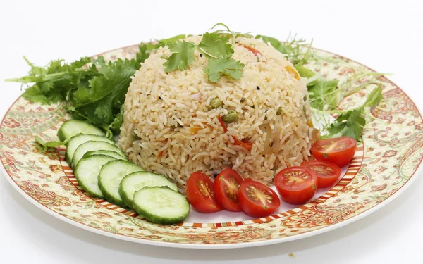 Tomato biryani and salad — Stock Photo, Image