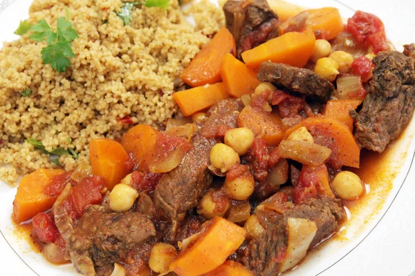 Moroccan beef tagine with couscous — Stock Photo, Image