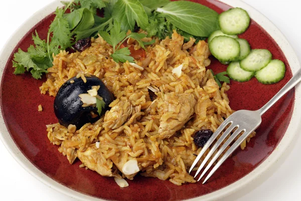 Chicken kabsa dinner from above — Stock Photo, Image