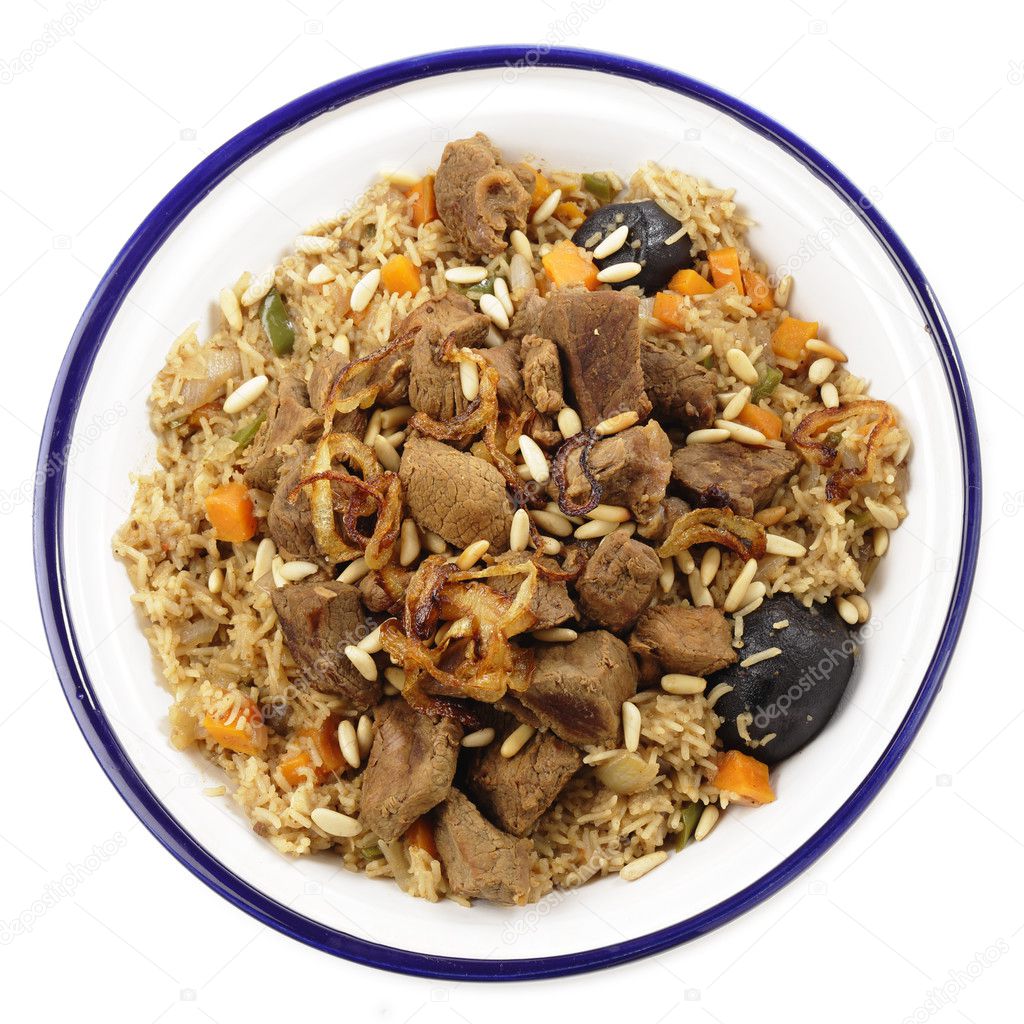 Saudi meat kabsa from above