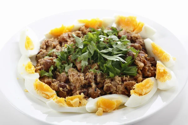 Plate of Egyptian foul with eggs — Stock Photo, Image