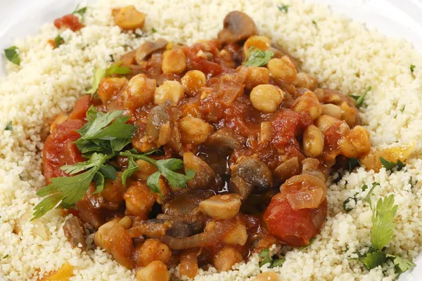 Closeup on mushroom and chickpeas north African style — Stock Photo, Image