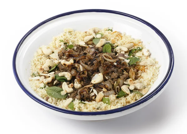 Tagine of Moroccan spiced mince and couscous — Stock Photo, Image