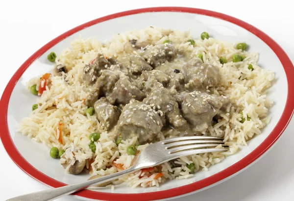 Lamb korma with veg pilau — Stock Photo, Image