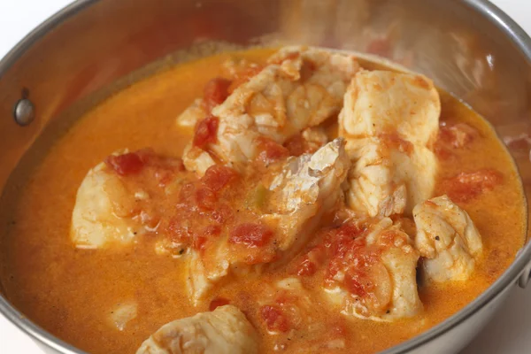 Fisk curry i en kadai närbild — Stockfoto