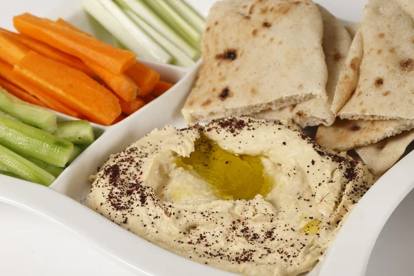 Hummus dip and crudites — Stock Photo, Image