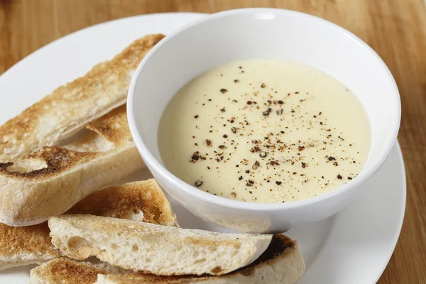 Cheese dip and toast horizontal — Stock Photo, Image