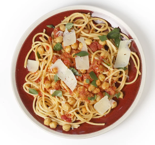 Spaghetti and chickpeas from above — Stock Photo, Image