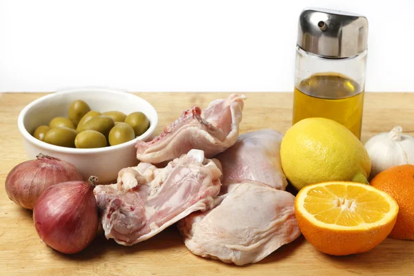 Citrus chicken with olives recipe ingredients — Stock Photo, Image