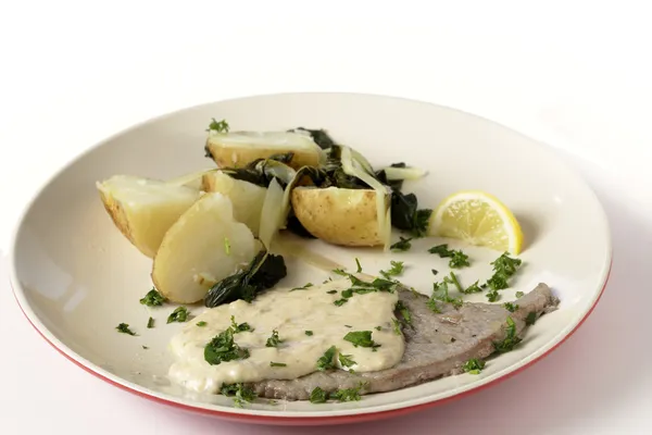 Escalope of veal meal side view — Stock Photo, Image