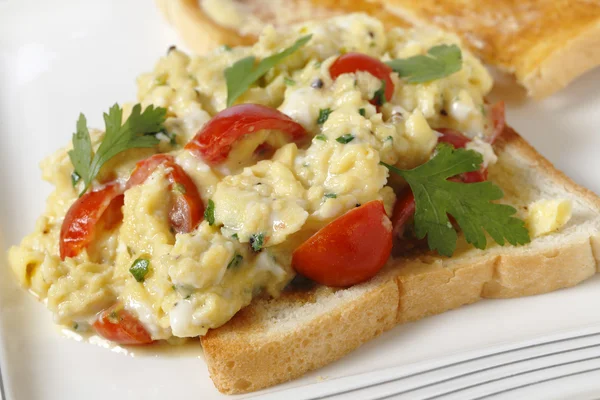 Srambled egg and tomato closeup — Stock Photo, Image