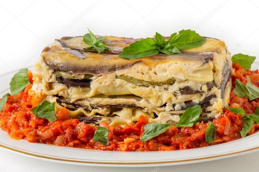 Vegetable lasagne side view