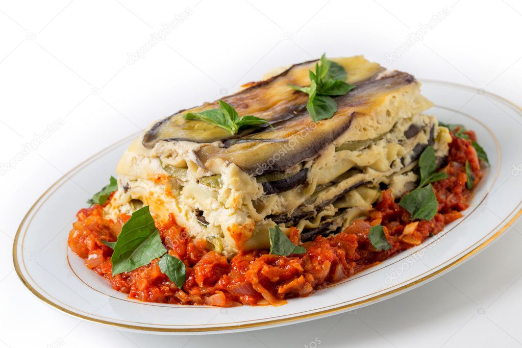 Vegetable lasagne and tomato sauce